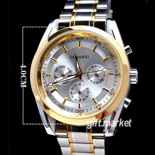 New White Gold Tone Day Date Automatica Mechanical Mens Steel Band