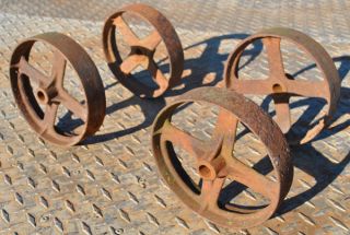 Old Set Cast Iron 4 Spoke Wheels Hit Miss Gas Engine Maytag Cart
