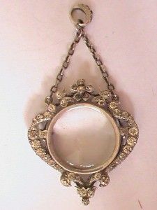 Antique Art Nouveau Silver Paste Double Sided Locket Pendant Necklace