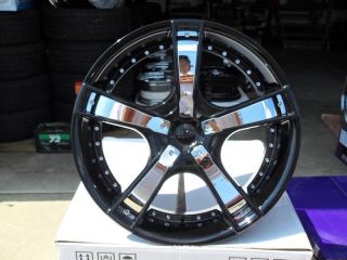 22 Starr 663 Black Wheels Rims Tires Pkg Chrome Inserts 5x115 5x120