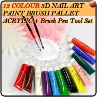 12 Colours Mix 3D Paint Nail Art UV Gel Acrylic Polish Brush Pen