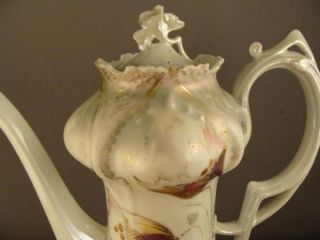 Exquisite RS Prussia Blown Mold HP Floral Luster Coffee Pot