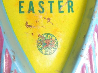 Vintage Happy Easter Rabbit Tin Wyandotte Wheeled Garden Cart Bunny