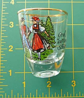 Greetings From Black Forest Costume Souvenir Shot Glass Gold Rim