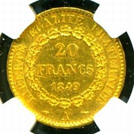 1849 FRENCH ANGEL GOLD COIN 20 FRANCS * NGC CERTIFIED GENUINE & GRADED
