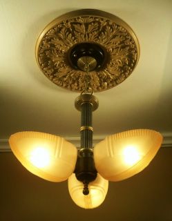 30s Art Deco Slip Shade Ceiling Light Fixture Chandelier