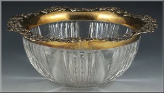 Beautiful Cut Glass Bowl w Gorham Openwork Sterling Silver Rim
