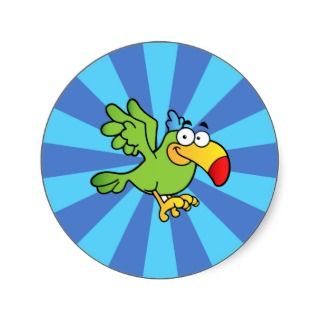 Green Cartoon Parrot Round Stickers