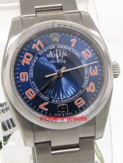 Rolex 114200 Airking Blue Concentric Arabic Dial Watch