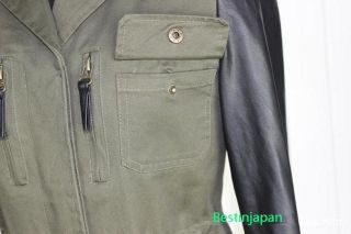 2012 New Army Green Womens PU Leather Sleeve Jacket coat Trench