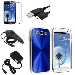 Blue Cosmo Hard Case+Clear LCD+2 Charger+Cable For Samsung Galaxy S