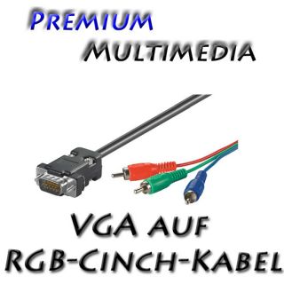 RGB CINCH AUF VGA KABEL 2m # PC AV BEAMER 15pol CHINCH