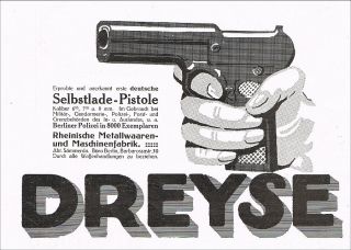 Selbstlade Pistole Rheinische Metallwaren Maschinen Fabrik 1914 DREYSE