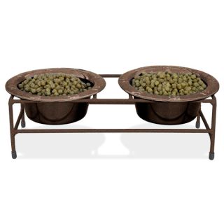 Platinum Pets Modern Double Diner Copper Vein "Olde World" Stand With Two Stainless Steel Bowls   Dog   Boutique