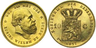 B186 NIEDERLANDE 10 Gulden 1877 Willem III., 1849 1890 GOLD