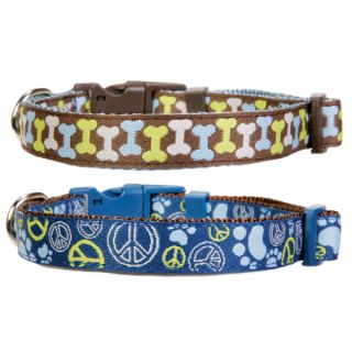 Top Paw Peace Signs & Bones Adjustable Dog Collars   Collars   Collars, Harnesses & Leashes