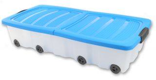 Unterbettkommode Rollbox Unterbettbox Rollenbox 45 Liter gelb blau