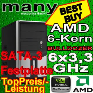 Computer Gamer PC AMD Six Core FX Bulldozer X6 (6x 3,3GHz) 4GB DDR3