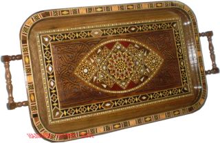 Exklusives Tablett Holz mit echten Intarsien Salzawasser Perlmutt