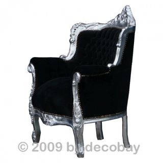 Klasischer Damen Barock Sessel Schreibtisch Sessel Antik Thron schwarz