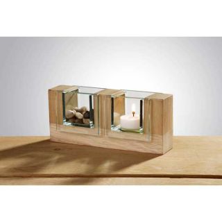 2er Teelichthalter aus Glas und Holz Teelicht Halter Deko Steine