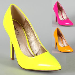 Womens Shoes High Heels Neon Patent Platform Stiletto Pumps Yellow