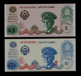 YUGOSLAVIA * 5 & 10 Dinara ND1980 UNC * PROOF PAIR OF UNACCEPTED NOTES