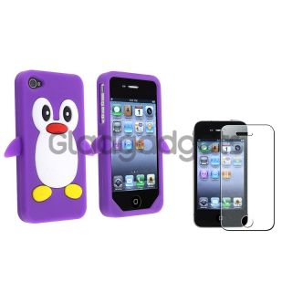 Penguin Purple Silicone Case Bling Glitter Guard Protector For iPhone