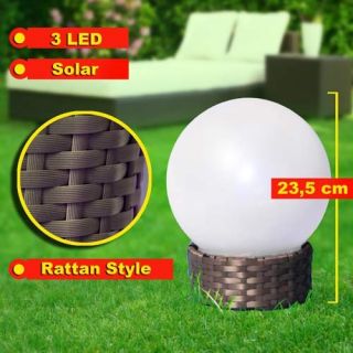 Große LED Solarleuchte Solar Gartenleuchte Rattan Kugelleuchte 20cm