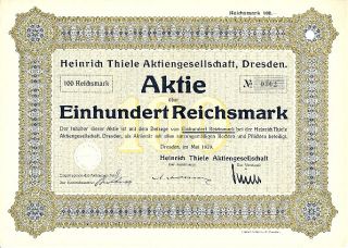 Dresden Heinrich Thiele Aktie 100 RM 1929