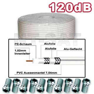 Koaxialkabel (Satkabel) 100m 120 dB + 10 F Stecker