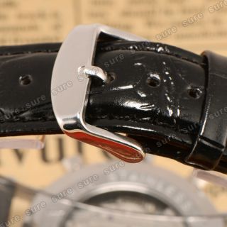 Skelettuhr Mechanische PU LEDER Herren Uhr Armbanduhr Datum #124