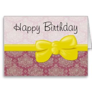 Happy Birthday Sweet 16 Damask Pink, White, Yellow Greeting Cards