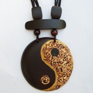 Halskette Anhänger Holz Amulett Ying Yang Design N130