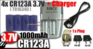 4x CR123A CR123 3,7v 3,7 Volt Batterie Akku + LADEGERÄT