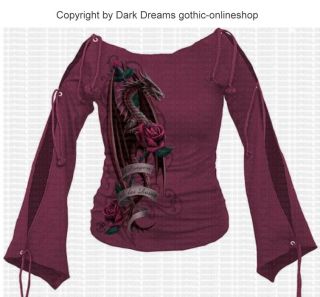 Gothic Top T Shirt Bluse Drache Drachen Rose S 36 NEU