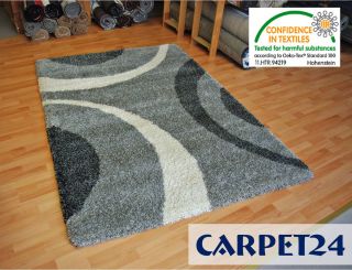 Carpet24 Hochflor Teppich XXL Shaggy Twist Grau Anthrazit Creme Weiß