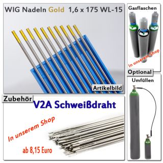 10x Wolfram Elektrode 1,0/1,6/2,4x175 WL15 Wig Nadeln Gold