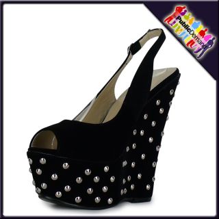 ByPublicDemand   W53 WOMENS LADIES HIGH HEEL WEDGES STUDDED PARTY
