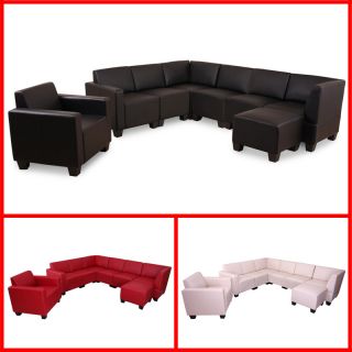 Modular Sofa System Couch Garnitur Lyon 6 1 1, Kunstleder, creme rot