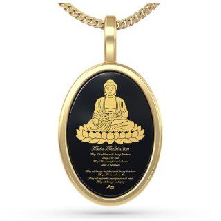 Kette mit Buddha und Metta Meditation in 24k Gold auf Onyx Edelstein