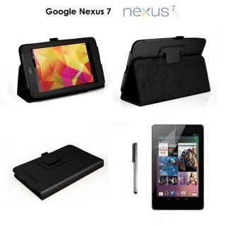 Google nexus 7 Leder Tasche schwarz w/ Folie & Pen DE