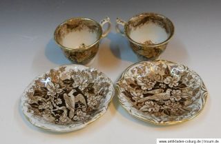 BRYONIA AMBERG um 1850 Biedermeier 2x Kaffeetasse mit Untertasse Top