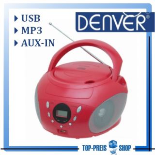 mit , USB und Aux In Denver Boombox CD Player TCU 203 RED