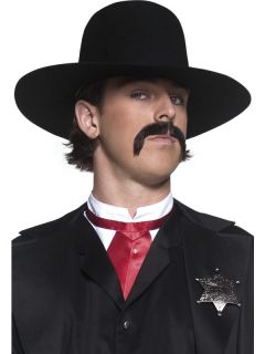 Herren Hut Schwarz Cowboy Kostüm Western Sheriff Breite Krempe