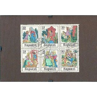 6er Satz Rapunzel Briefmarken DDR 1978 im Cliprahmen . Abgelöst