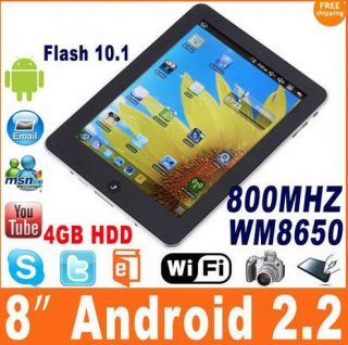 Google Android OS 2.2 MID 8 Tablet 4GB 256MB WM8650 WIFI/3G Bundle