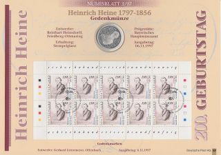 Numis 103 Numisblatt BRD 10 DM 3/97 Heinrich Heine mit Silber