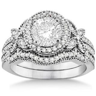 Allurez   Butterfly Diamond Engagement Ring & Wedding Band Palladium