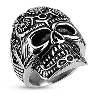 Ring Edelstahl Pentagramm Siegelring Skull Totenkopf, 30mm breit